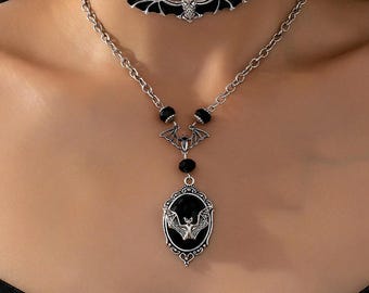 Gargantilla con colgante de murciélago gótico: collar de vampiro punk Y2K