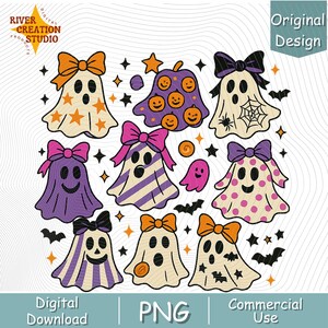 Fantasma carino PNG, Clipart kawaii di Halloween, Fantasma pastello con fiocchi, Stagione spettrale PNG, Download digitale