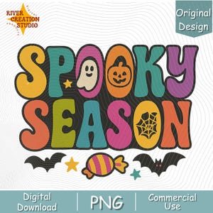 Temporada assustadora PNG, design de sublimação de Halloween retrô colorido, clipart fofo de abóbora fantasma, download digital para camisetas e canecas