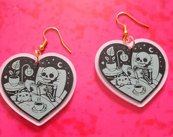 Gothic book lovers earrings in black and white