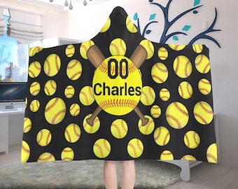 Custom Softball Hooded Blanket: Personalized Sports Fleece Blankets