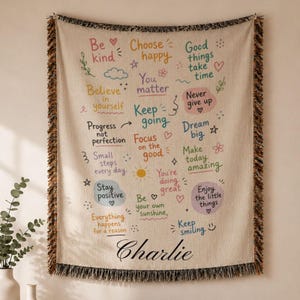 Encouragement Woven Blanket with Name , Sympathy Gift, Personalized Faith Throw Never Give Up