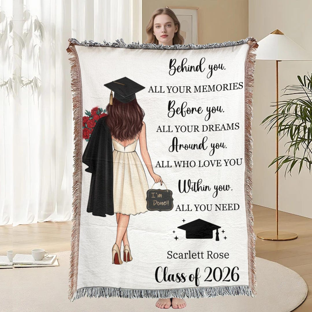 Personalized Graduation Woven Blanket, Custom Dorm Throw for Students ...