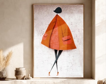 Original abstract female oil painting：impasto technique on canvas, minimalist textured figure art, unique modern home wall art
