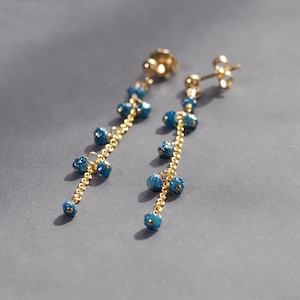 Blue Diamond Gold Filled Dangle Earrings: Long Delicate Jewelry