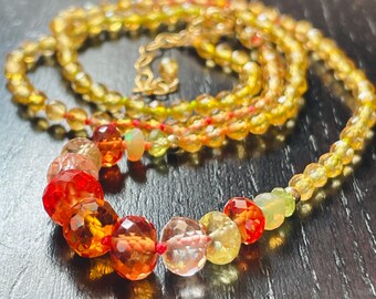 Citrine and Sapphire Choker. Colorful Gemstone Necklace.  Multi Color Jewelry. Gold Gem