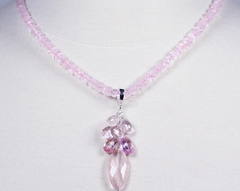 Rose Quartz Hand Knotted Choker With Detachable Pendant.  Pink Gemstone Necklace Set