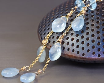 Aquamarine Gold Filled Earrings. Long, Sky Blue Gemstone Dangles. Wedding Earrings. Gift Jewelry For Her, Graduation. Delicate Boho Jewelry