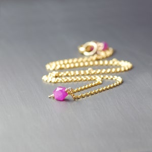 Pink Sapphire Nugget Choker. Short Pink Gem Gold Filled Necklace. Unique Gem Choker. BN438