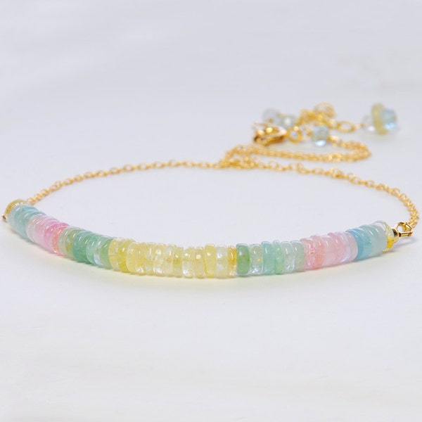 RESERVED for D. Gold Filled Delicate Necklace. Multi Color Aquamarine  Choker by Agusha