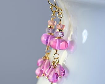 Pink Sapphire Dainty Drop Earrings.  Short Gem Dangles