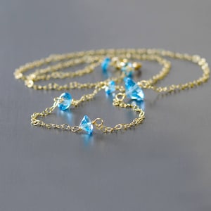 Blue Topaz Dainty Solid Gold Choker. 18K Gold Swiss Blue Topaz Necklace. Blue Gemstone Dainty Necklace