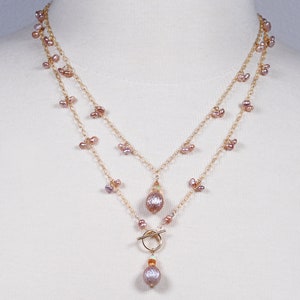 Pink Freshwater Pearl Cascading Long Necklace - Etsy