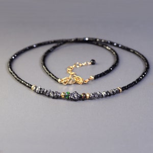 Black Diamond and Black Spinel Choker. Dainty Rough Diamond  Necklace.Black Gemstone Dainty  Necklace