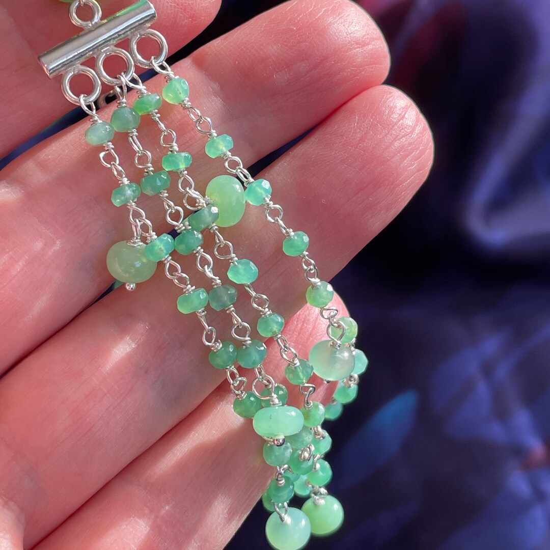 Vibrant Green Chrysoprase Golden Bamboo Statement Cuff Bracelet