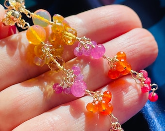Colorful Gemstone Gold Filled Earrings. Opal, Ruby, Carnelian, Citrine, Pink Sapphire Dangle Earrings
