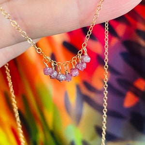 Dainty Pink Diamond Choker. Gold Filled Diamond Necklace. Gold Filled Chain Choker With Diamond Dangles. Pink Diamond Gift Necklace