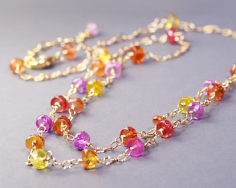Layered Colorful Sapphire Necklace. Gold Filled Mixed Sapphire Choker. N93/23