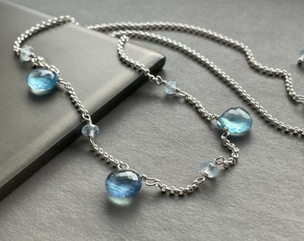 Dainty Aquamarine Sterling Silver Choker. Silver Blue Gem Necklace. N90/23