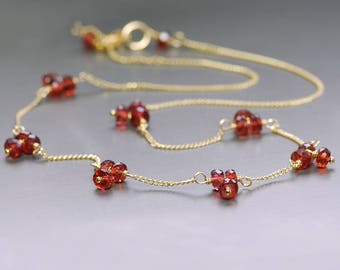 Garnet  Choker Necklace. Dainty Gold Filled Red Garnet Choker. N0053