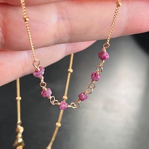Pink Diamond Choker. Delicate Diamond Nugget Gold Filled Necklace. Chain and Gem Jewelry