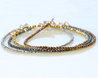Dainty Hematite Necklace by Agusha. Hematite Choker. Sparkle and Shimmer Neckalce. Chocolate, Gold, Silver BLack Hematite