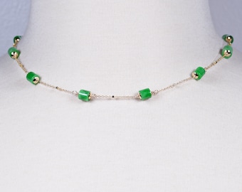Delicate Jade Choker. Gold Filled Green Jade Station Necklace. Chain Necklace. Gift. Graduation. Birthday. Mother's Day Jewelry Gift.