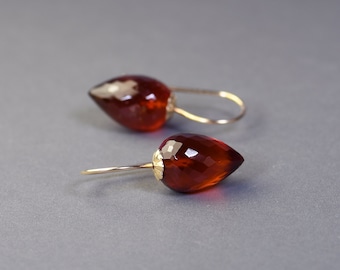 Garnet Drop Earrings. Short Red Gem Gold Filled Dangle. January Birthday Gift. For Her. Mother's Day. Graduation. E302