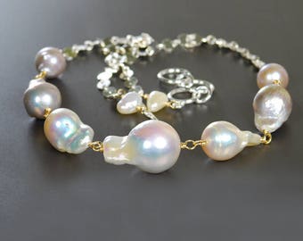 Baroque Pearl Choker by Agusha. Pearl Sterling Silver Statement Necklace. Wedding Necklace.