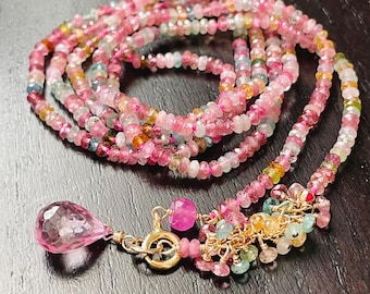 Multi Color Tourmaline Lariat Necklace, Hand Knotted Silk, Bohemian Gemstone Jewelry