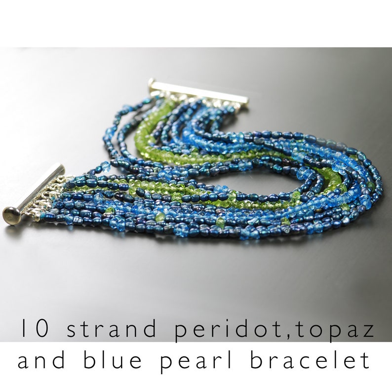 by Agusha Pearl Sterling Silver Cuff Peridot Topaz B008219 Multi Strand Gemstone and Pearl Bracelet