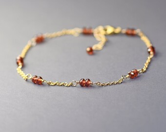 Buntes Granat-Armband, rotes Edelstein-Kettenarmband, Geburtsstein-Geschenk für Januar für Sie