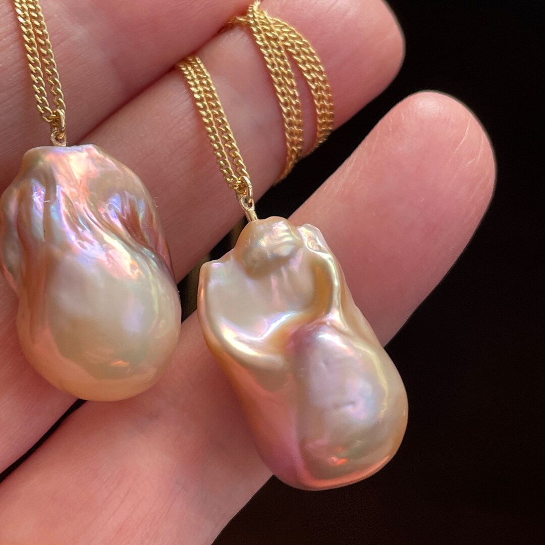 Baroque Pink Pearl Pendant : Gold Filled Chain Necklace - Etsy