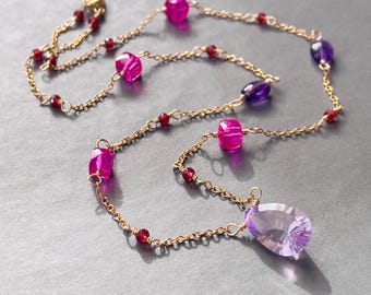 Amethyst & Spinel Gold Filled Choker: Dainty Gemstone Necklace