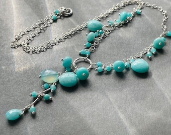 Amazonite Sterling Silver Y Necklace. Blue Gemstone Lariat. Blue Necklace