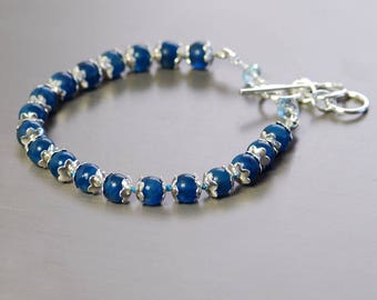 Apatite Sterling Silver Bracelet by Agusha. Teal Blue Gemstone Bracelet. Hand Tied Gemstone Bracelet