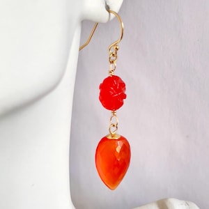 Carnelian Drop Earrings. Orange Earrings