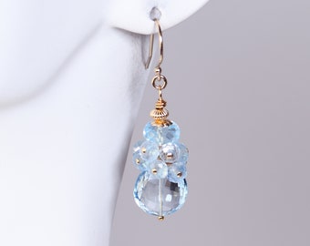 Blue Topaz Gold Filled Earrings. Short Topaz Dangles. Blue Topaz Cluster Earrings. Blue Gemstone Jewelry. E289/24