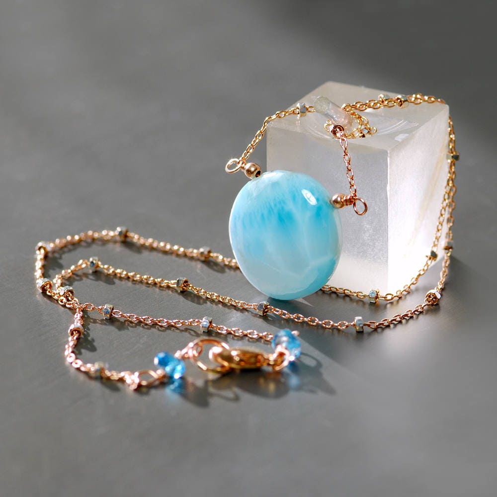 Larimar Necklace by Agusha. Gemstone Pendant . Blue Gemstone Etsy