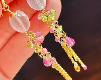 Long Rose Quartz Dangle Earrings