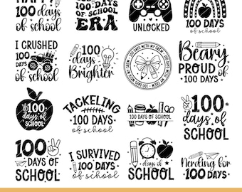 100 dagen school svg-bundel, 100 dagen school shirt svg, 100 dagen onderwijs svg, leraar shirt svg