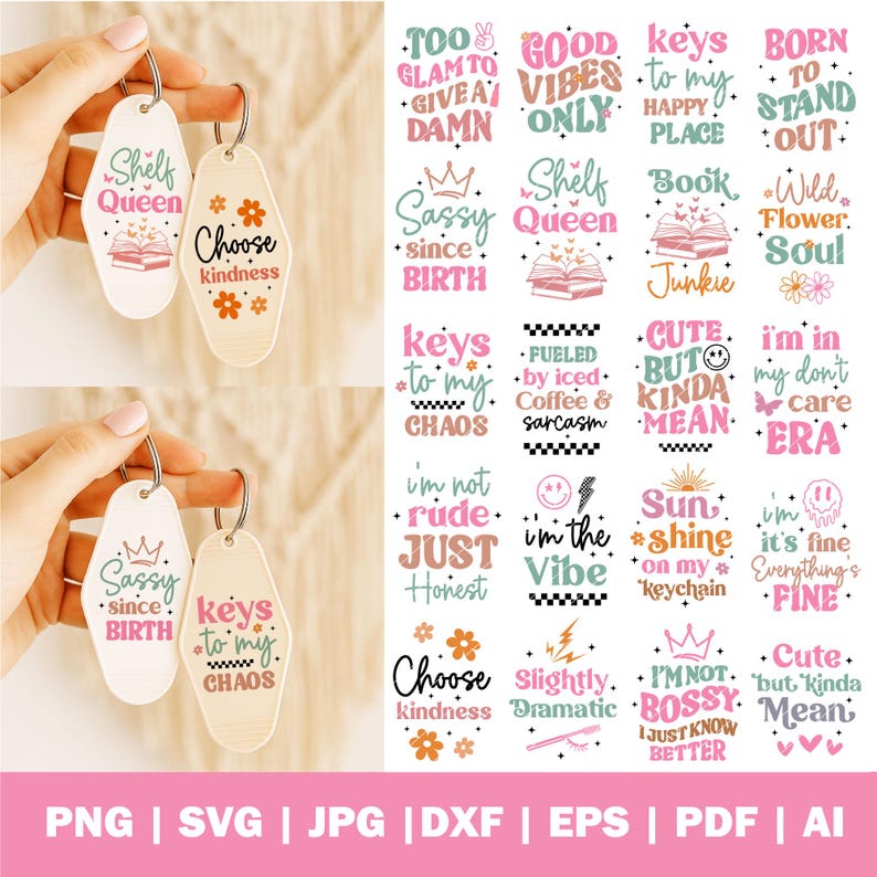 Motel Keychain Svg Bundle, Sarcastic Keychain Svg, Keychain Png, Retro ...
