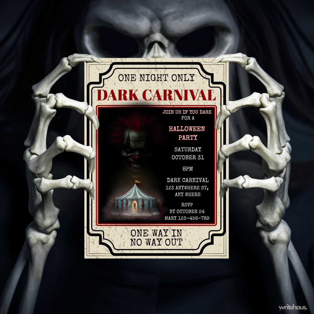 Halloween Creepy Clown Invitation | Scary Circus Vintage Carnival ...