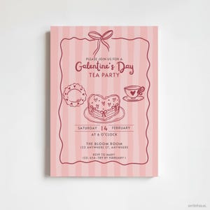 Soft pink Valentine tea party invitation with hand-drawn illustrations