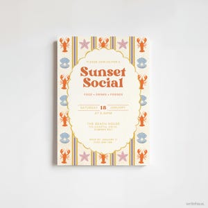 Coastal dinner party invitation retro seaside design