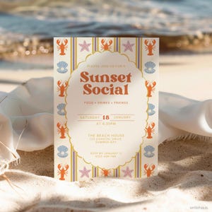 Beach house gathering invitation editable in Canva