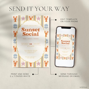 Retro coastal party invitation printable template