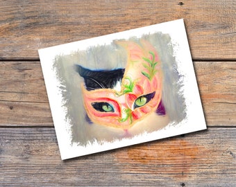 Tuxedo Cat Masquerade Note Card