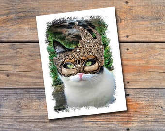 Tuxedo Cat Masquerade Note Card, Photo Art Card