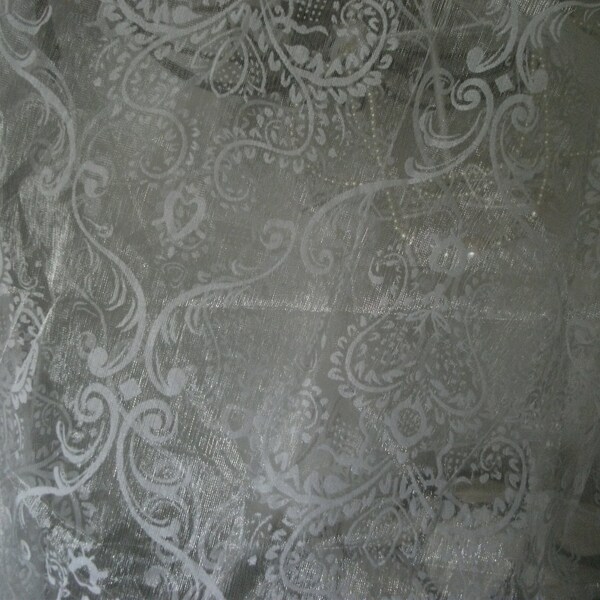 sale- beautiful  ROMANTIC ORGANZA CURTAINS,  floor length, transparent, white, damask print, set of 2